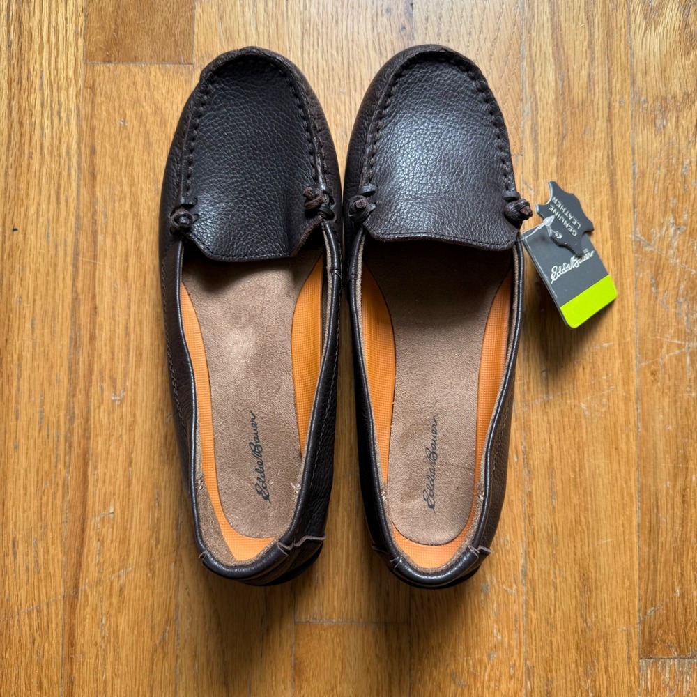 Eddie Bauer Women's Leather Driving Moccasins Brown Slip On Loafers Size 7M